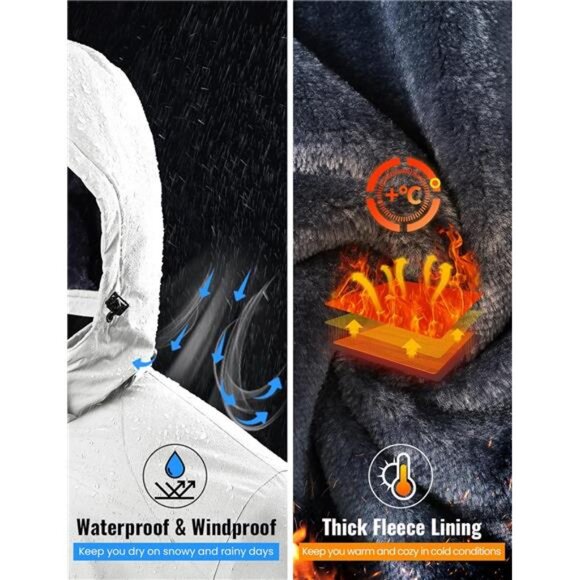 Men's Ski Snow Jacket Waterproof Winter Insulated Fleece Hooded Outdoor - Picture 4 of 7